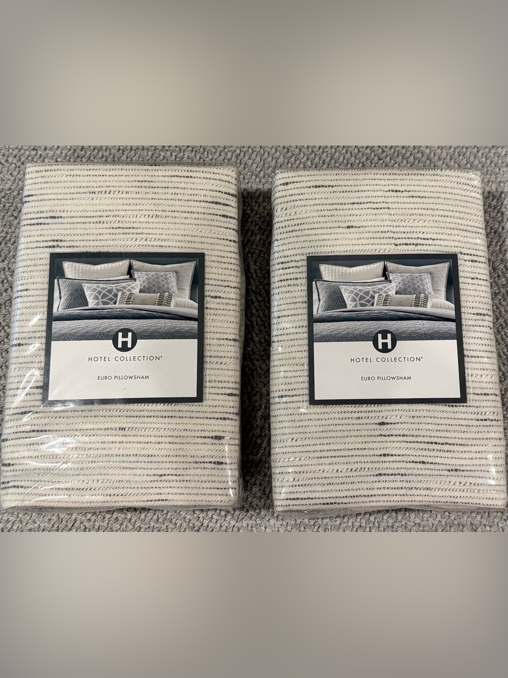 Pair of Hotel Collection Striped Euro Pillowshams - Cream and charcoal Grey, NWT
